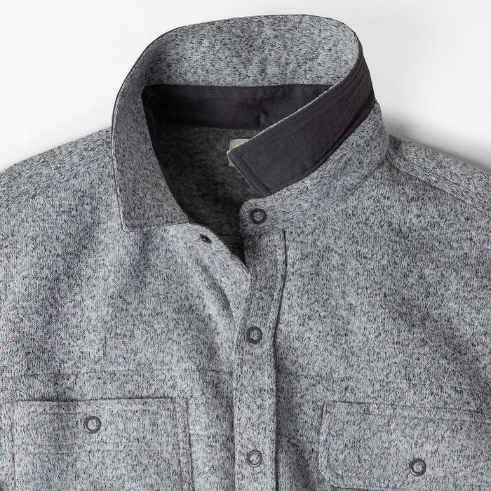 material shot of the collar on The Breaker Overshirt in Ash