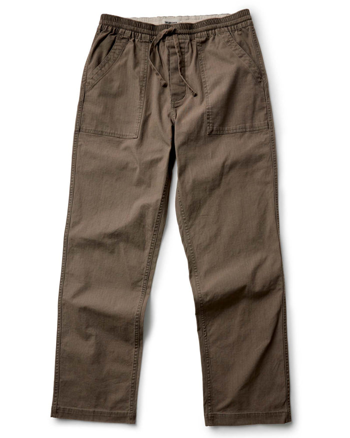 material shot of the back pocket on The Breakwater Pant in Mushroom Ripstop
