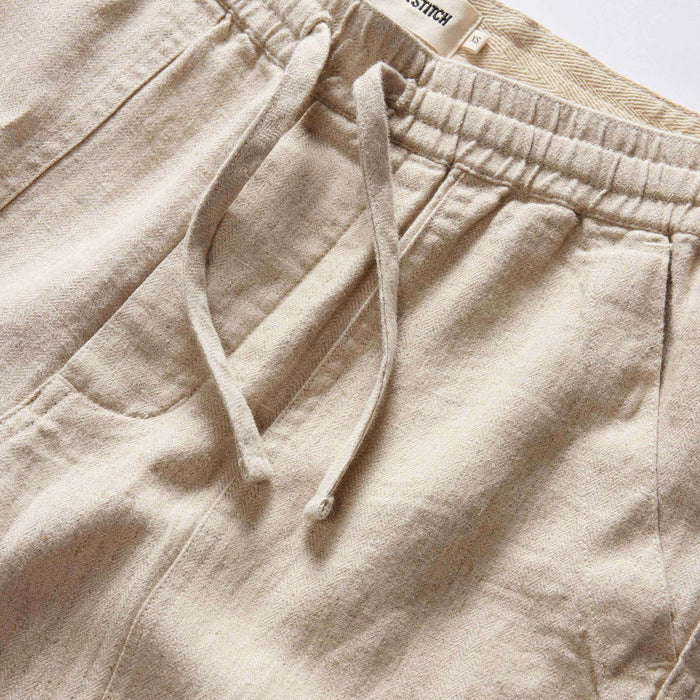 material shot of the waistband on The Breakwater Pant in Natural Herringbone