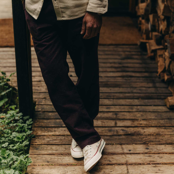 fit model posing in The Breakwater Pant in Nutmeg Donegal