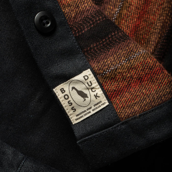 material shot The Brother Moto Lined Shop Shirt in Be Fast—boss duck patch