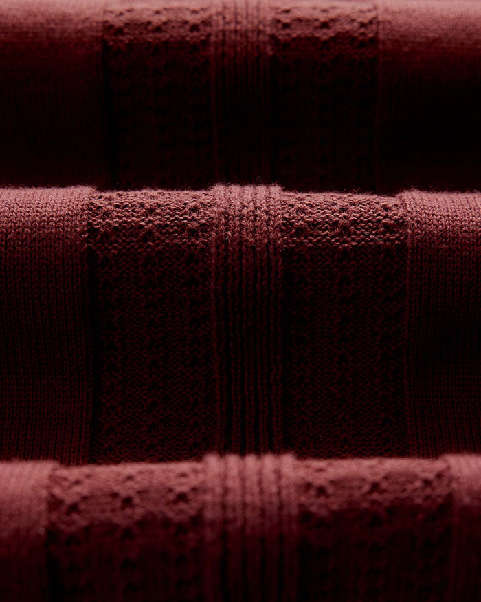 material shot of the fabric on The Button Down Polo in Dried Cherry Stripe