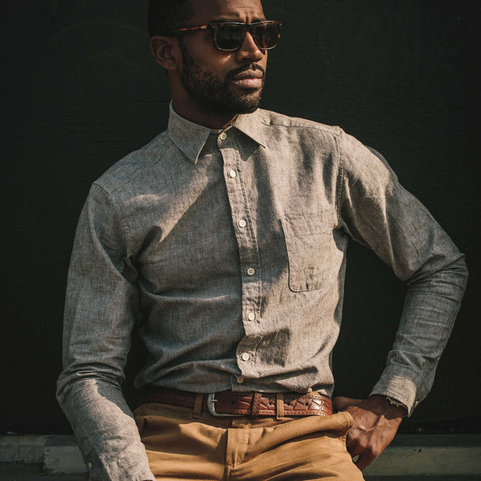 Our fit model wearing the California Shirt and Khaki Chinos