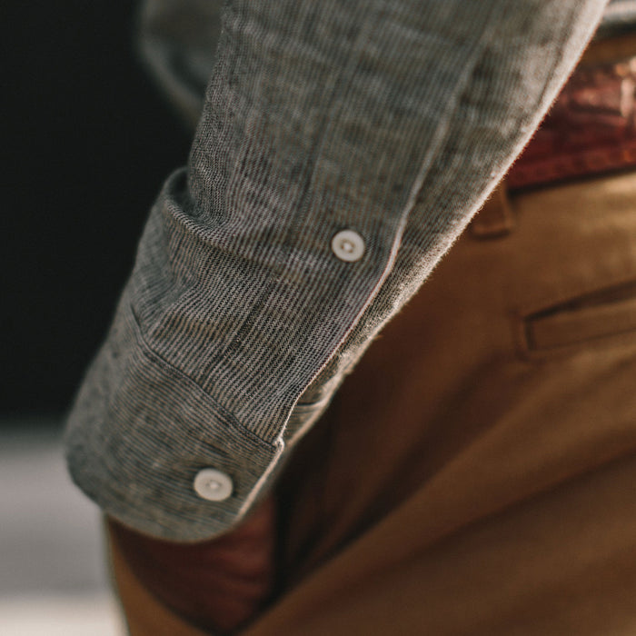 The fit model showing the cuff for the California Shirt