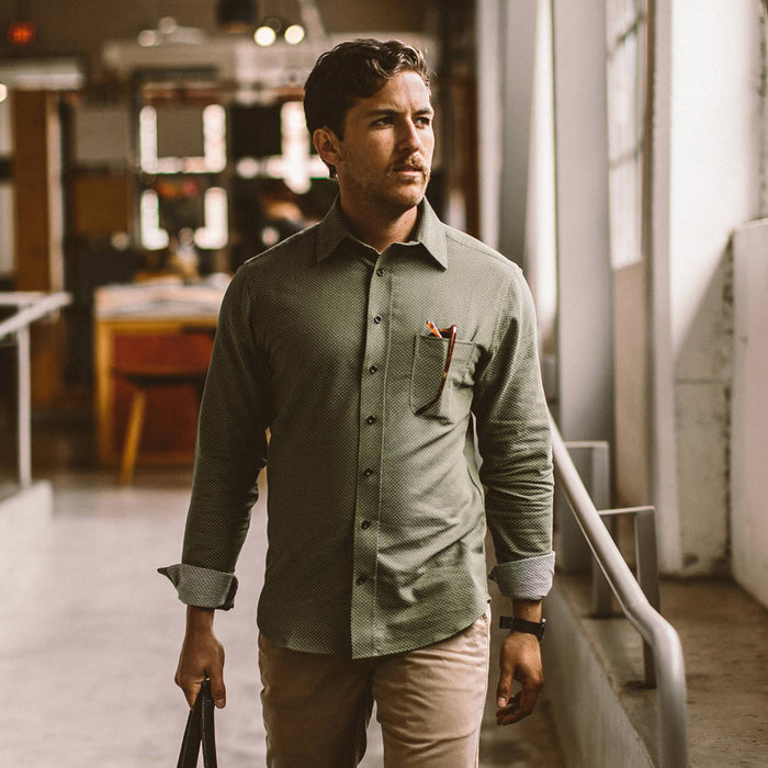 Our fit model in a coffee shop