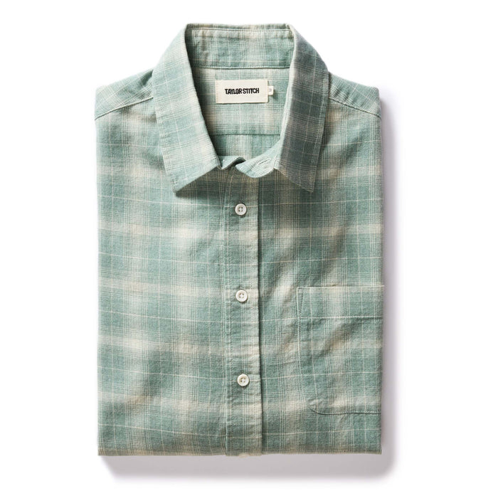 folded flatlay of The California in Sea Moss Plaid