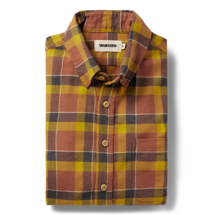 flatlay of The California in Trolley Plaid folded
