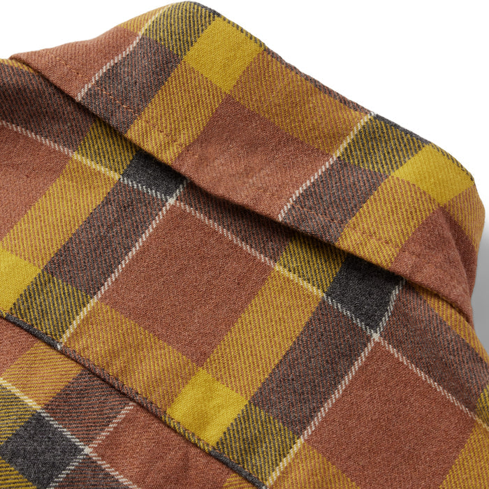 material shot of the back of the collar on The California in Trolley Plaid
