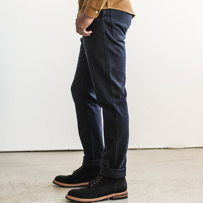 our fit model wearing The Camp Pant in Indigo Boss Duck