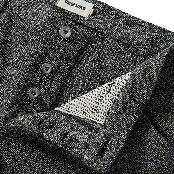 material shot of the button fly on The Camp Pant in Indigo Salt and Pepper