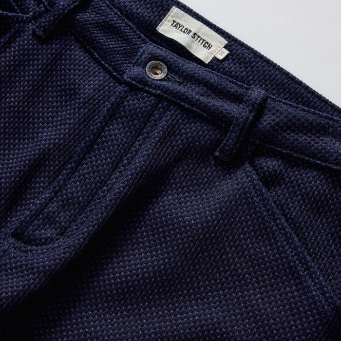 material shot of the waistband on The Camp Pant in Rigid Indigo Sashiko