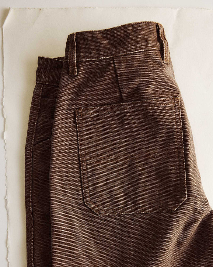 material shot of the pockets on The Camp Short in Aged Penny Chipped Canvas