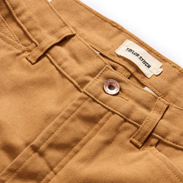material shot of the button fly on The Camp Short in Cedar Boss Duck