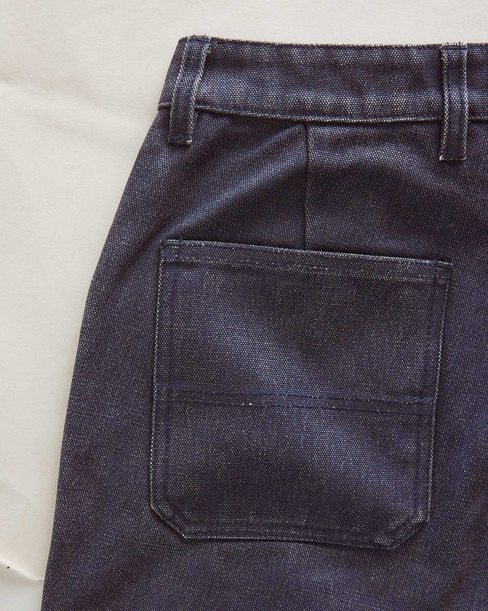 material shot of the pocket on The Camp Short in Navy Chipped Canvas