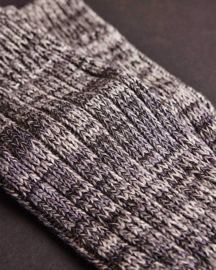 material shot of the knit details on The Camp Sock in Marled Blue