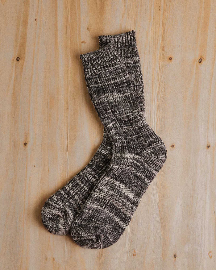 editorial flatlay of The Camp Sock in Marled Blue
