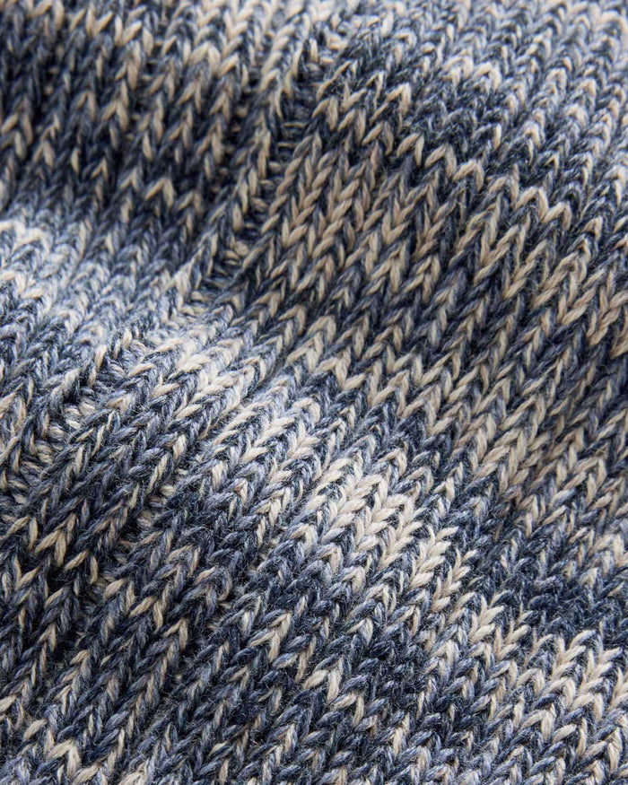 editorial image of the fabric on The Camp Sock in Marled Blue