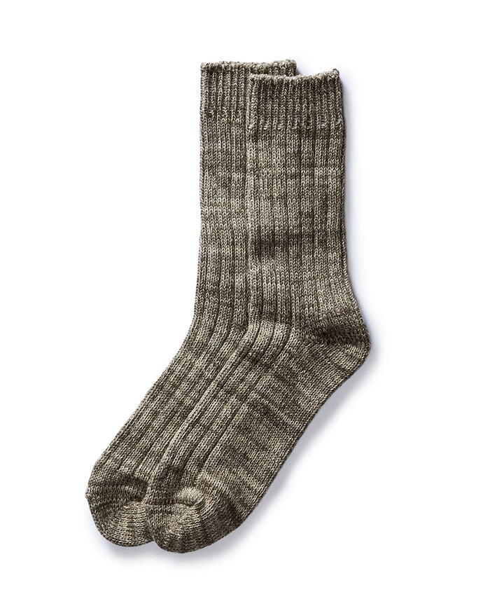flatlay of The Camp Sock in Marled Smoked Olive