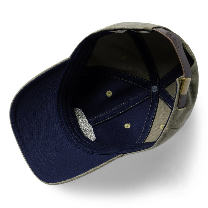 materila shot of the inside of The Canvas Cap in Olive Embroidered Bear