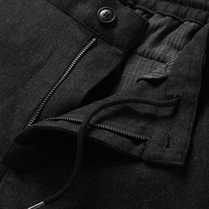 material shot of the zipper fly on The Carmel Pant in Dark Charcoal