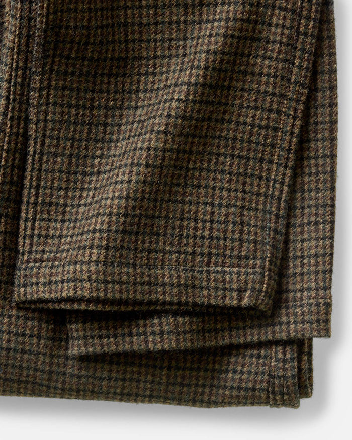 material shot of the hem on The Carmel Pant in Timber Guncheck Italian Wool