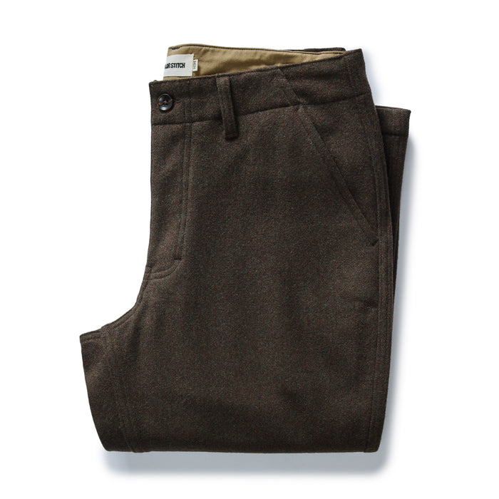 folded flatlay of The Carnegie Pant in Army Herringbone Wool