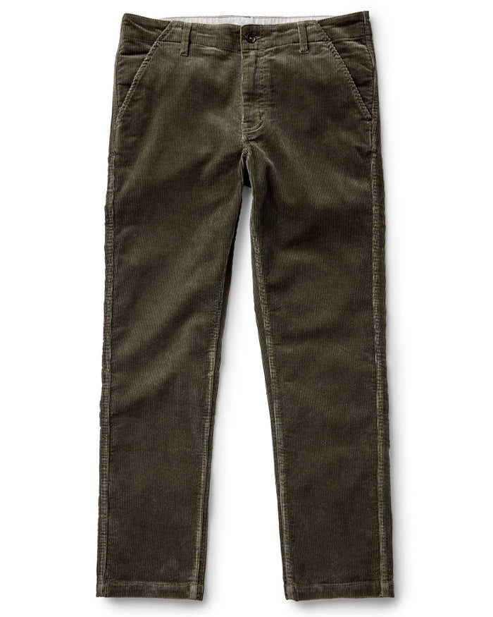 flatlay of The Carnegie Pant in Fatigue Olive Corduroy
