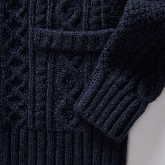 material shot of the sleeves on The Cascade Shawl Cardigan in Heather Marine