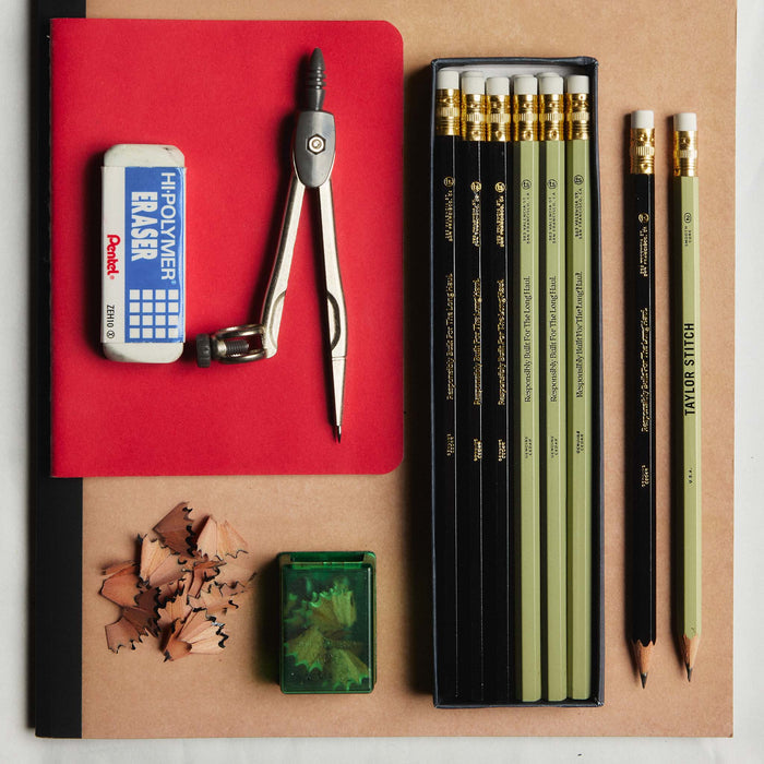 editorial flatlay of The Cedar Hex Pencil (12-Pack) next to other accessories