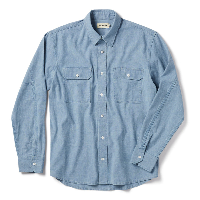 flatlay of The Chore Shirt in Washed Indigo Boss Duck