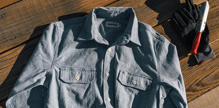 workshop header [tl] of The Chore Short in Washed Indigo Boss Duck