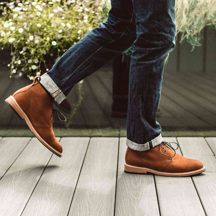 our fit model wearing The Chukka in Tumbled Sedona