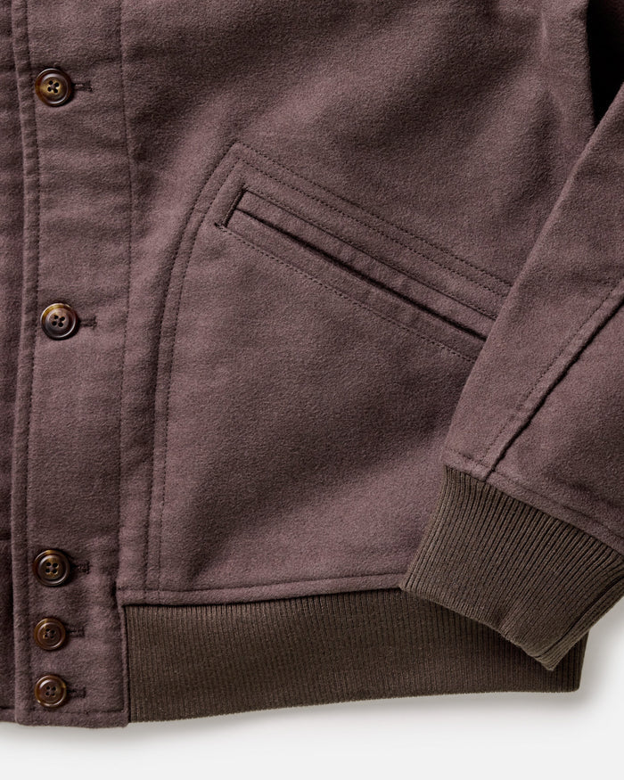 material shot of the pockets on The Clark Bomber in Soil Moleskin