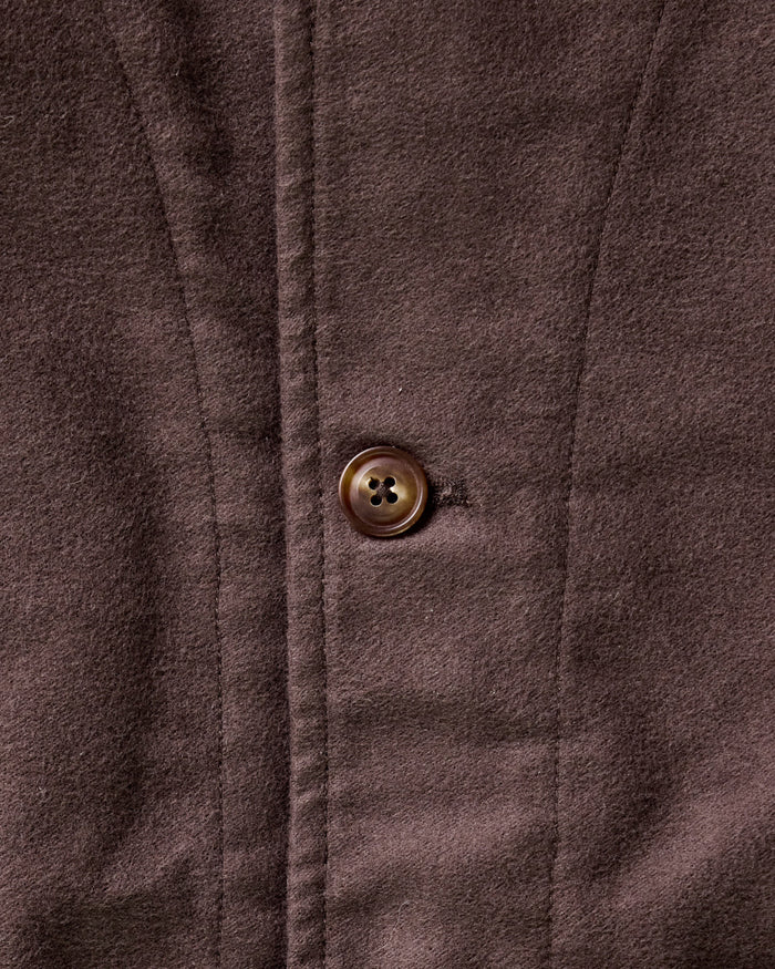 material shot of the buttons on The Clark Bomber in Soil Moleskin