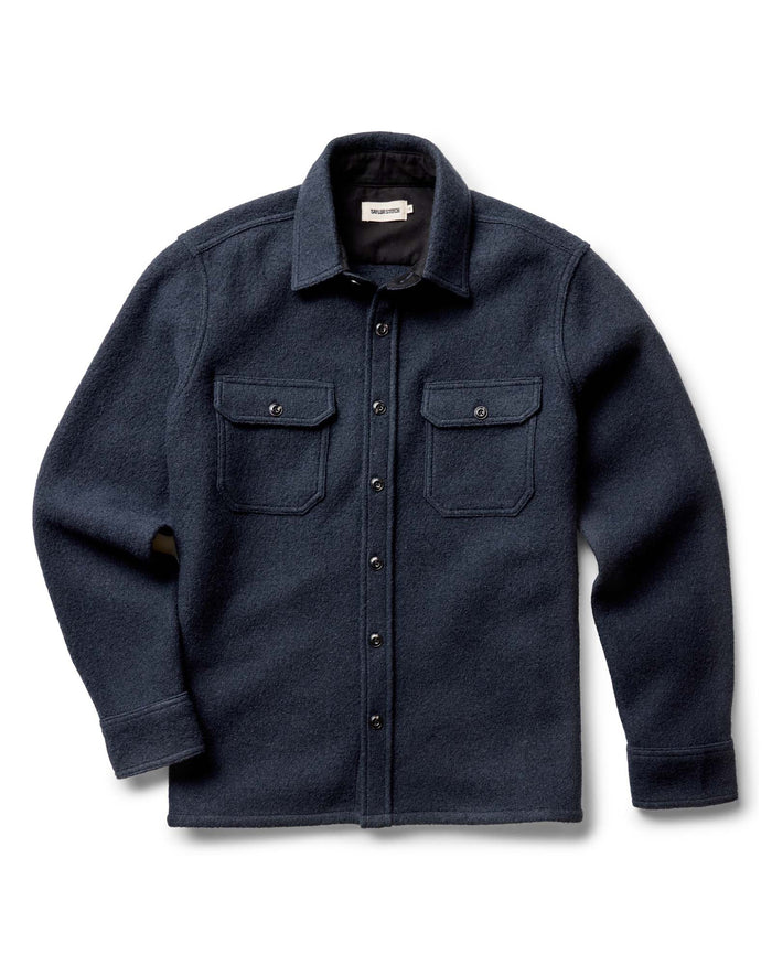 flatlay of The Connor Overshirt in Dark Navy Boucle