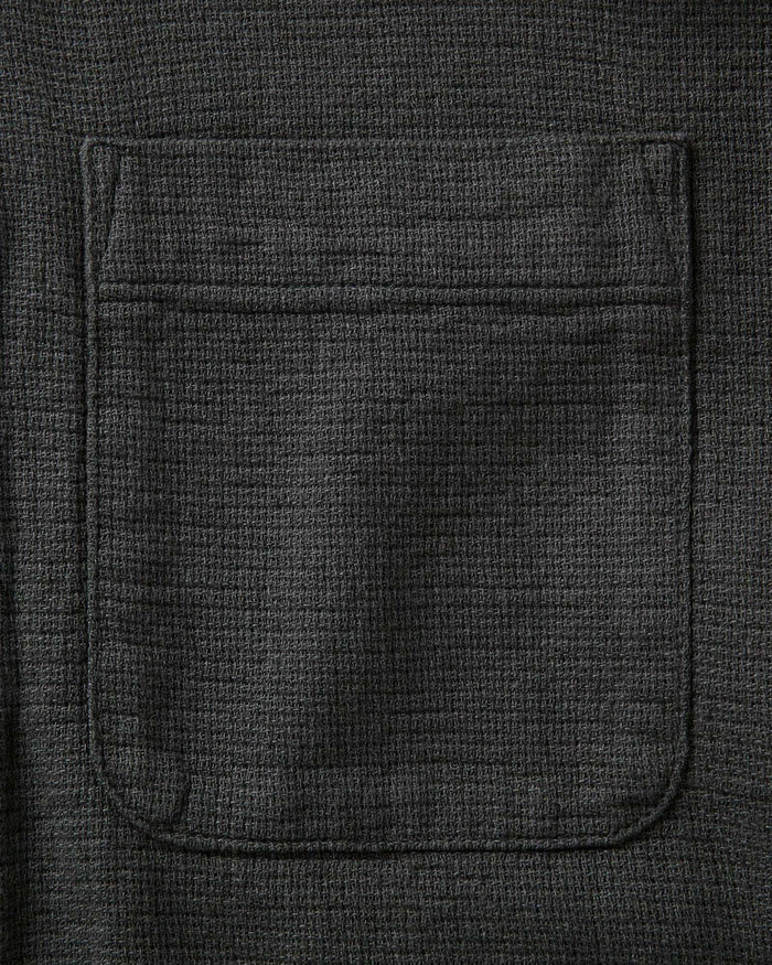 material shot of the collar on The Conrad Shirt in Faded Black Linen
