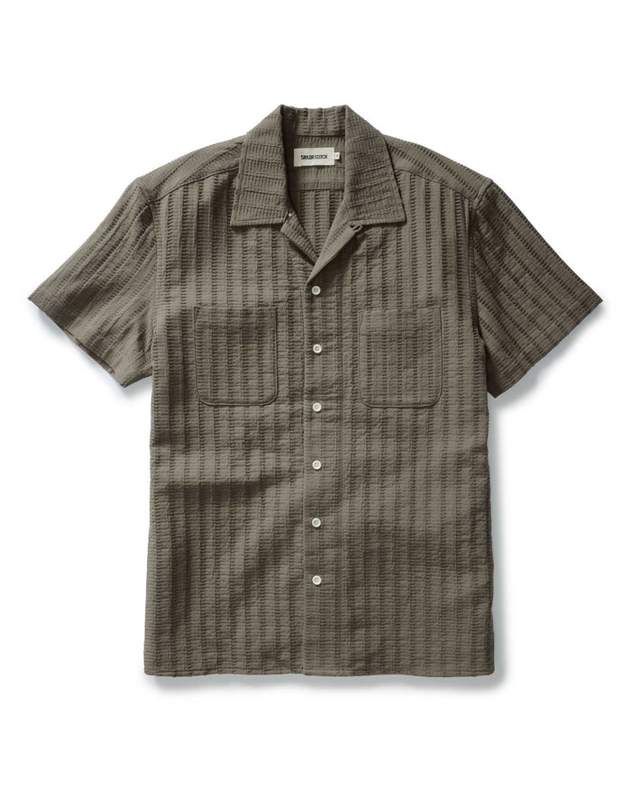 flatlay of The Conrad Shirt in Fatigue Olive Dobby Stripe