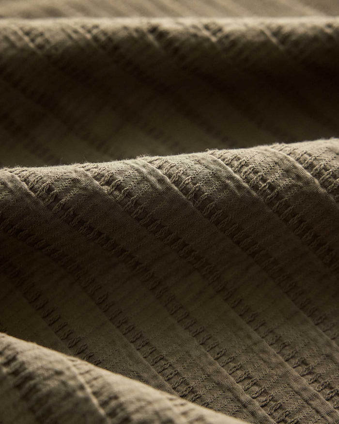 material shot of the fabric on The Conrad Shirt in Fatigue Olive Dobby Stripe