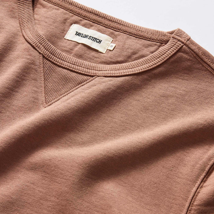 material shot of the neck opening on The Cotton Hemp Crew in Faded Brick