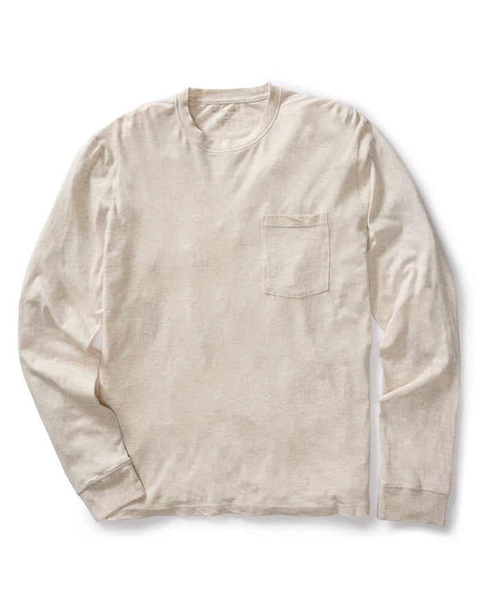 flatlay of The Cotton Hemp Long Sleeve Tee in Heathered Oat