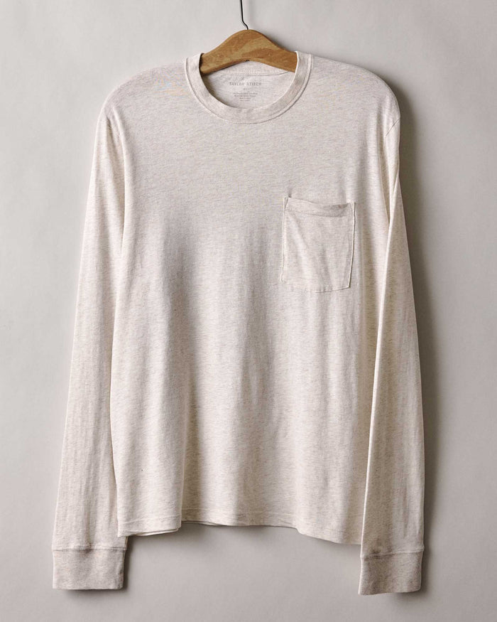 material shot of The Cotton Hemp Long Sleeve Tee in Heathered Oat