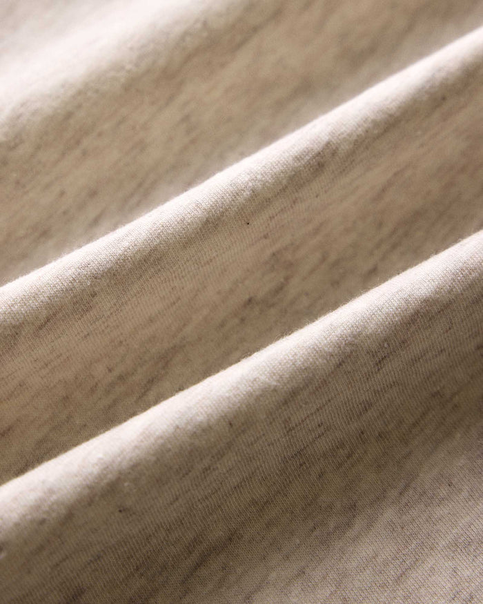 material shot of the ribbed cuffs on The Cotton Hemp Long Sleeve Tee in Heathered Oat