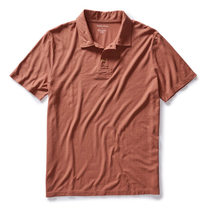 flatlay of The Cotton Hemp Polo in Fired Clay