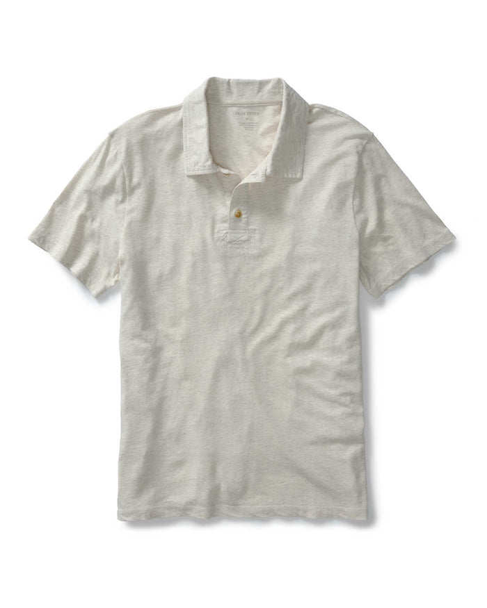 flatlay of The Cotton Hemp Polo in Heather Oat