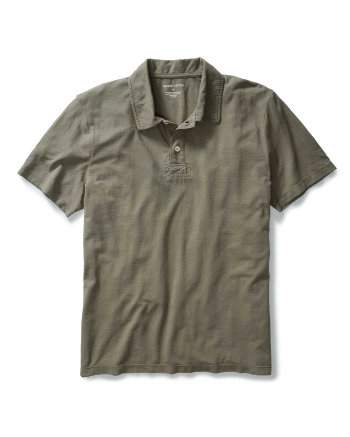 flatlay of The Cotton Hemp Polo in Olive