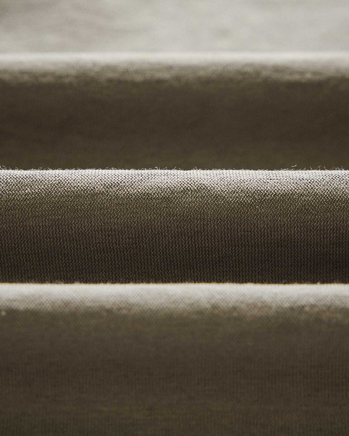 material shot of the fabric on The Cotton Hemp Polo in Olive