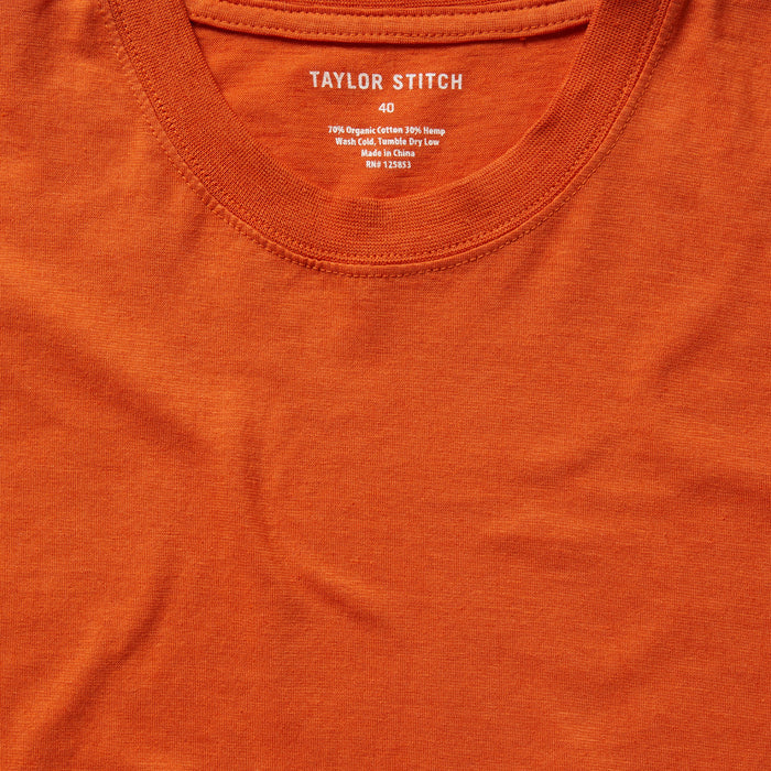 material shot of the collar on The Cotton Hemp Tee in Monarch