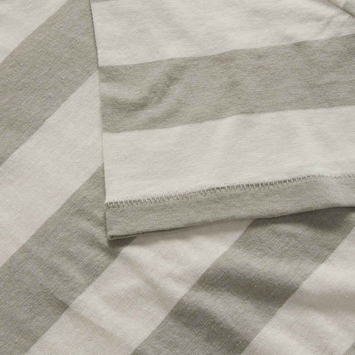 material shot of the sleeve on The Cotton Hemp Tee in Natural and Sagebrush Stripe