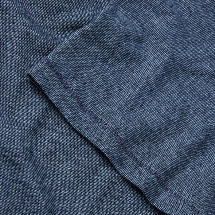 material shot of the sleeve of The Cotton Hemp Tee in Slate and Navy Stripe