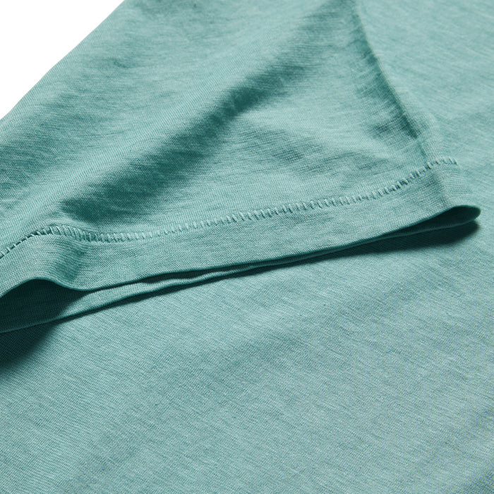 material shot of the sleeve on The Cotton Hemp Tee in Teal
